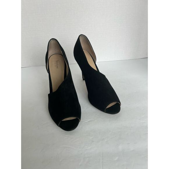 BOTKIER Black Adelia Asymmetric D’Orsay Peep Toe Suede Stiletto Pumps Size 8M - Picture 2 of 10